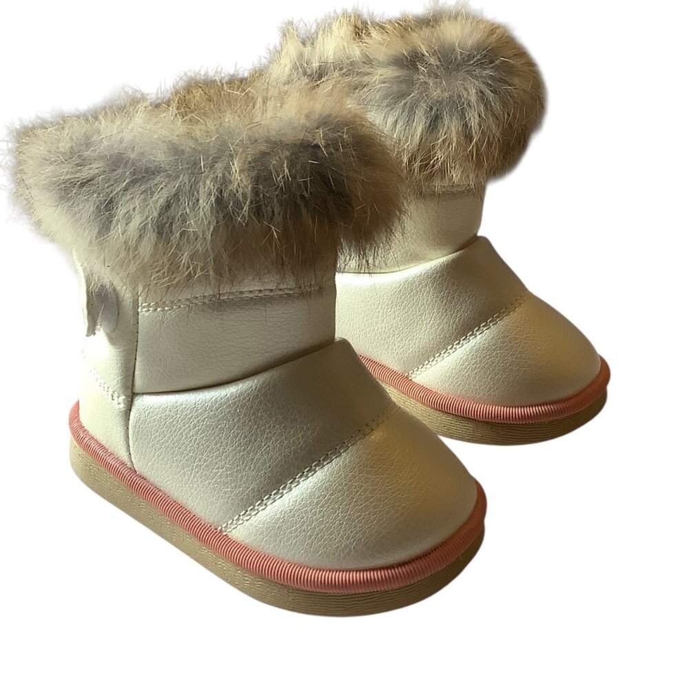 Comfy Kids Toddler Winter Boots Size 5.5 Rabbit Fur Trim Non-Slip Soles Merence